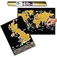 Global Walkabout Scratch Off World and UK Map with Flags background - Deluxe Travel Size World and UK Map Poster - Countries and Facts - Travel Gift (Black)