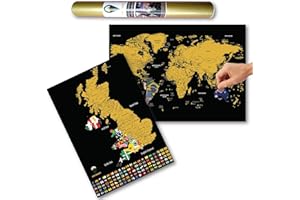 Global Walkabout Scratch Off World and UK Map with Flags background - Deluxe Travel Size World and UK Map Poster - Countries and Facts - Travel Gift (Black)