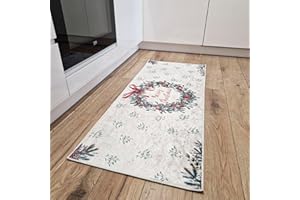 ‎MAZOVIA Mazovia Teppich - Weiß Weihnachtsteppich - Weihnachten Teppichmatte für Küche, Korridor, Diele - Maschinenwaschbar - Wasserdicht - Weihnachtskranz Weihnachten Teppich Läufer - Weiß Creme - 50 x 140 cm