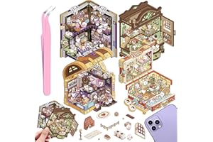DRAUPNIR 4 Sets DIY 3D House Stickers, Fun DIY Stickers Scene Make Your Own Supermarket, Coffee Shop, Restaurant, Cute 3D Cartoon Scene Sticker Set for Relief Stress Pass The Time