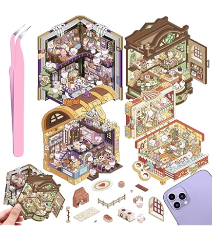 Set De 6 Autocollants 3D Scène Miniature DIY Avec Pince – Fête De Noël Renne, Maison Rose Cochon Et Boutique Glace Pingouin – Stickers 3D Décoratifs Pour Livre Scrapbooking Et Activité Manuelle