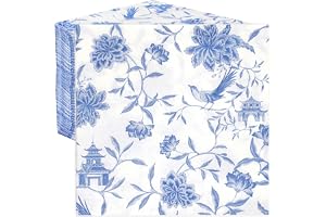 Table Kind 100 blå mjuka pappersservetter | 2 lager 33 cm | Engångsblommiga bordstabletter Chinoiserie för födelsedagsfester