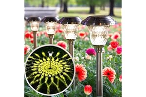 BEAU JARDIN 8 Pack Garden Solar Pathway Lights Color Changing + Bright White Outdoor Stake Glass LED Stainless Steel Waterproof Landscape Path Lighting for Yard Walkway Driveway Outside Silver
