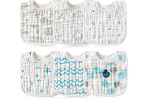 GROBRO7 6Pcs Linie Baby Snap Lätzchen Baumwolle Bibs Newborn Sabberlätzchen mit verstellbaren Druckknöpfen für Kleinkind Zahnen, weiche saugfähige Baby Geschenke, Maschine waschbar (0-36 Monate)