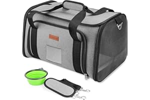 YOOFAN Trasportino Gatto Cani - Trasportino Pieghevole Viaggio per Cane Gatti Taglia Piccola Media, Trasportino Morbido Portatile Aereo Approvato + Ciotola