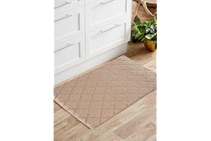 GULLAMBO Door Mat - Non Slip Door Mats Indoor Washable For Tiles Lino lamination Wood Flooring - Washable Front Door Mat Inside, Super Absorbent - Kitchen Door Mats Rugs (Beige Trellis, 40cm x 60cm)