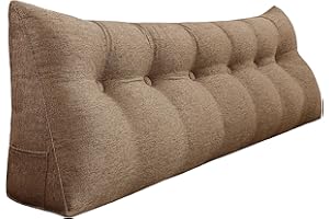 ‎BNCKTRD BNCKTRD Keilförmiger Kopfkissen Schlafzimmer Lesekissen Rückenstütze beim Sitzen im Bett Ergonomisches Lumbarkissen Körperpositionierung Bettkissen Leinen Bezug 180cm Braun