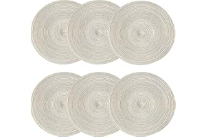 AMZMUKAUP Set di 6 Tovagliette Rotonde Intrecciate, Cotone Rotonda Tovagliette Lavabile Non-scivolose Resistenti al Calore Tovagliette Tessuta Tovagliette per Matrimoni Eventi Festa Feste (38x38 CM, Biege)