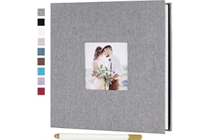 RECUTMS Self Adhesive Photo Album Magnetic DIY Linen Hardcover Scrapbook Album for Valentine's Day Gift Birthday Gift for Mum Mothers Day Fathers Day Present (Grey-Small)…