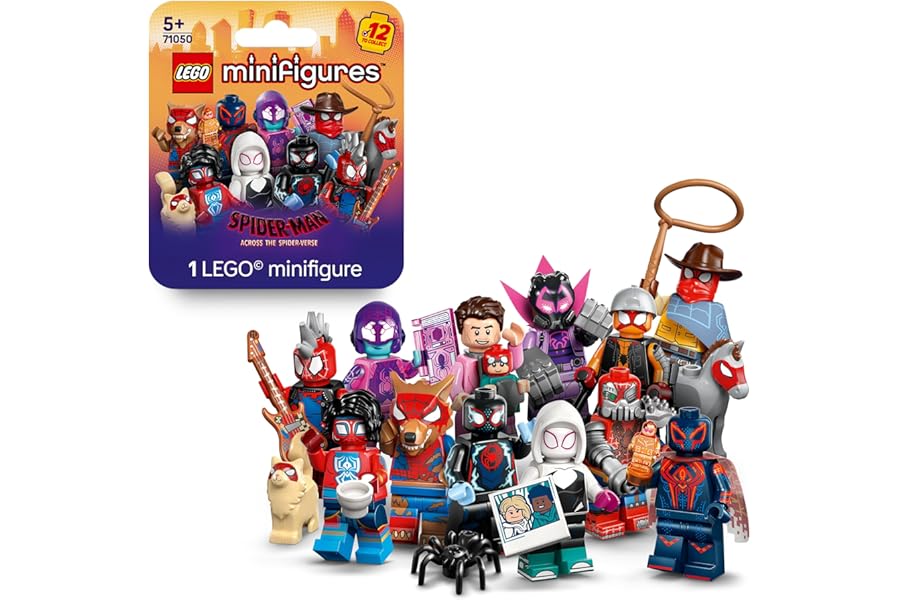 LEGO Minifigures Spider-Man: Across the Spider-Verse - Get 1 of 12 Collectible Toys with Accessories - Characters incl. Miles Morales - Gift for 5+ Year Old Boys & Girls - Mystery Box - 71050