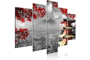 decomonkey - Impression sur Toile Intissée Campagne 100x50 5 Pièces - Tableau Décoration Appartement Cadre en Bois Photo Déco Salon Image Esthétique Peinture sur Toile Maison