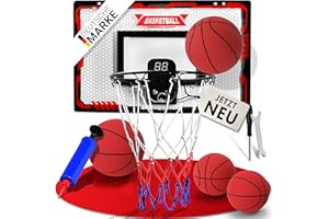 ‎VALENESS VALENESS® Mini Basketballkorb Indoor [für Tür & Wandmontage] - Kleiner Basketball Korb mit Dunk-Funktion, 4 Bällen, Pumpe & Befestigungszubehör - für Kinder & Erwachsene