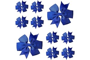 LILIUM KIDS 10pcs Dark Blue Hair Bows Clips Slides Grips 3" inch Pinwheel Solid Vibrant Colour Girls Hairbows