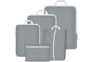 KIAMXNE Compression Packing Cubes Set, Ultralight Expandable Travel Organizers for Carry on Luggage,Waterproof Travel Packing Cubes,Compression Suitcase Essential Bag (Grey 5pcs)