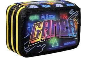 Julian Ross Gamer 2.0 Estuche Triple Lleno para Niños, Plumier Triple, 45 Accesorios Educación Primaria, 20 Centímetros, Pegamento de Barra, Mina+, 3 Cremalleras, Compartimentos Organizados