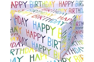CONK & SQUIGGLE RECYCLED AND RECYCLABLE Happy Birthday Wrapping Paper. 5 XL eco friendly sheets. Made in the Uk. Packaged in compostable materials.