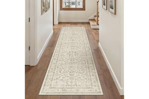 ‎PURECOZY PureCozy Vintage Beige Teppich Flur Läufer 60x240cm Teppichläufer Boho Waschbarer Carpet Weich rutschfest Lang Teppiche Küche Schlafzimmer Bettvorleger Büro Kurzflor Tepich