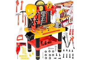 Kinderplay Kids Tool Bench | Kids Workbench - 50 pcs Kids Tool Set | Toll Bench for Toddlers| Kids Tool Box with Drill and Helmet | Kids Tool Kit "Tools&Brains”, KP2646