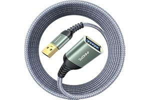 AINOPE Przedłużacz USB 3.0, wtyczka A do gniazda A z eleganckimi wtyczkami aluminiowymi, nylonowa osłona materiałowa do czytnika kart, klawiatury, drukarki, skanera, aparatu, 2M, szary