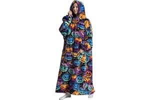 Mulaibdin Długi koc z kapturem, oversize, sweter damski, bluza z kapturem, sweter z rękawami, bluza damska oversize, przytulny koc z rękawami, sweter bożonarodzeniowy, koc do zakładania, Latarnia dyni, jeden rozmiar