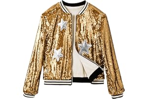 LOLANTA Mädchen Pailletten Bomberjacke mit Taschen Reißverschluß Langarm Glitzer Baseball Jacken für Kinder 4-13 Jahre