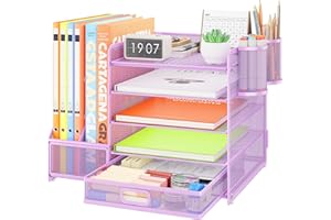 ‎VITVITI VITVITI Schreibtisch Organizer, 5 Ebenen Briefablage mit Schubladen, Aktenhalter mit 2 Stiftehalter, Büro Organizer mit Stehsammlere, Bürobedarf für A4 Dokumentenablag (Violett)