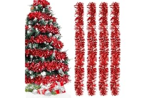 EPOKUS Guirnalda de Oropel de Navidad Rojo,Espumillón de Arbol Navidad 8m,Oropel de Navidad Colgante Accesorios para árboles de Navidad Decoraciones
