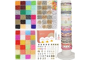 WOOLEE 3mm Glass Seed Beads Bracelet Making Kit, 48 colours seed beads Friendship Bracelet Making kit, small Seed Beads Jewellery making kit, bracelets earrings necklaces, DIY Craft Set, Girls' Gift Set