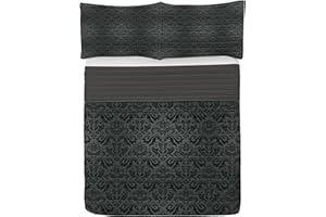 ABAKUHAUS Gris Oscuro Juego de Colcha de Microfibra, Damasco Floral Negro, Juego de Cama Suave con Fundas de Almohada y edredón, 220 cm x 220 cm, Gris Oscuro