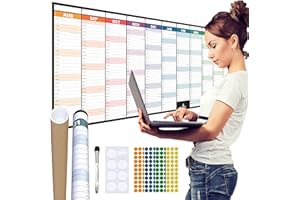 Glacient - Calendario de pared para año académico de agosto de 2022 a julio de 2023, 118 x 42 cm de grosor, laminado, rotulador de borrado en seco, pegatinas de colores y miniborrador incluido