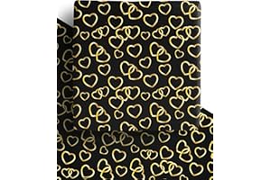 DELECO 4 x Eco Gold Heart Valentines Wrapping Paper Sheet 70cm x 50cm - Premium Recyclable Gold and Black Gift Wrap Perfect for Valentines Day, Anniversary, Wedding and more