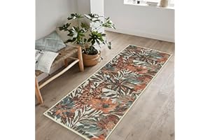 ARTYRUGS Arty Rugs Machine Washable Rug, 60x180cm, 75% Recycled Cotton, Short Pile, Non-Slip Backing, Non-Shedding, Area Rugs for Bedroom, Kitchen, Hallway, Office, Runner, Peach & Dark Khaki