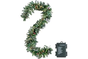 ‎JOYIN TOY Joyin Künstliche Weihnachtsgirlande Carolina-Kiefer, 2,7 m x 25,4 cm Prelit Christmas Garland with 50 Warm White Lights & red Berries, Artificial Garland for Christmas Holiday Season Decorations