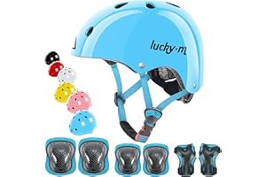 LUCKY-M Casco Infantil Ajustable con Rodilleras, Coderas y muñequeras, Juego de Equipo de protección 7 en 1 para niños y niñas, para monopatín, Bicicleta, Patinete, Hoverboard