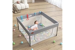 EAQ Baby Playpen, Foldable, Extra Stable Baby Playpen with Matching Mat, Activity Centre for Children for Indoor and Outdoor Use with Non-Slip Underside (Square)