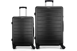 FLIEE Suitcase Set | Lightweight Hard Shell Suitcases | 4 Silent Dual Spinner Wheels | TSA 3 Digit Combination Lock | Aluminium Telescopic Handle | 2 Pcs Luggage Sets (Black, Cabin 20''+ Large 28")