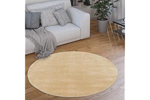 PACO HOME Dywan Okr庵造 Do Salonu Z Kr鏒kim W這siem Modny Puszysty Nadaj帷y Si Do Prania Jednokolorowy, Rozmiar:120 cm Rund, Kolor:Be穎wy