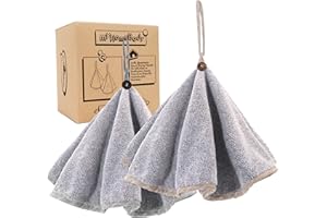 myHomeBody Essuie-Mains pour la Salle de Bain et la Cuisine avec Boucle de Suspension | Essuie-Mains Ronds en Fibre de Charbon de Bois, Doux et absorbants | Set of 2 Grey Towels