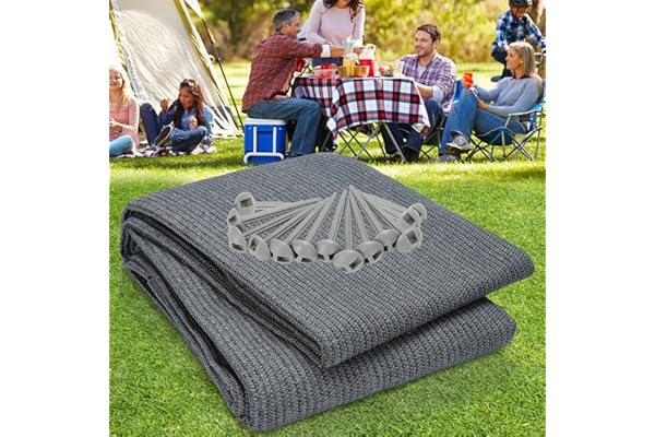 Sonnewelt Tapis de sol pour auvent de tente 100 % polyéthylène haute densité avec 13 sardines, avec sac de transport inclus, lavable (gris bleu)