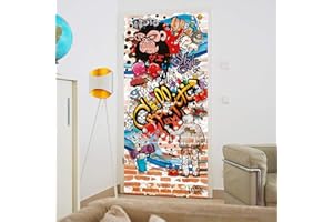 murimage Carta Parati Porta Graffiti 3D 86 x 200 cm Include Colla Poster Wallpaper Bambini Parete Pietra Graffito Kids Colorato Ingresso Entrata Fotomurali