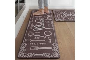 sarben 2er Set praktische Küchenteppiche - Bequeme und rutschfeste PVC-Küchenmatten für Komfort und Sicherheit in Küche, Kaffeebraun, 40x150cm+40x75cm