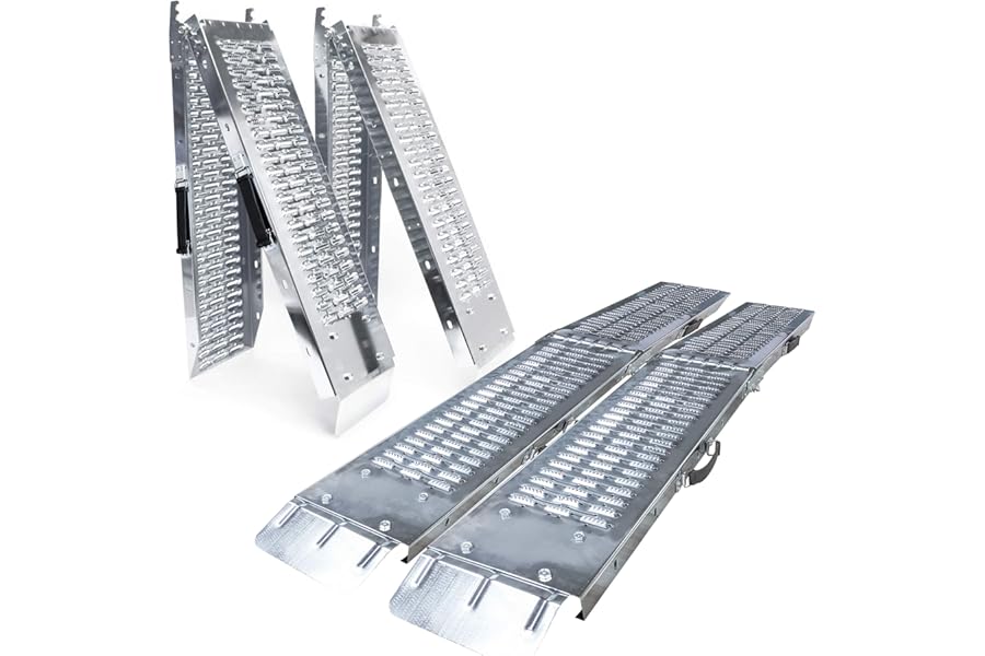 VOUNOT Folding Loading Ramps 160cm, Heavy Duty Pair 400kg Capacity, Non-Slip Surface, Portable Foldable Design for Motorcycle, Mobility Scooters, Lawn Mower, Quad, and ATV