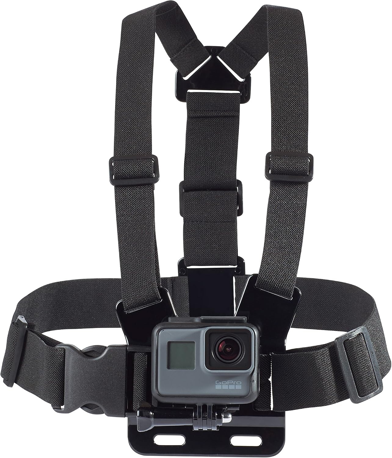 Amazon Basics Arnés de Pecho Ajustable para GoPro y Cámaras de Acción, Ligero y Cómodo, Negro