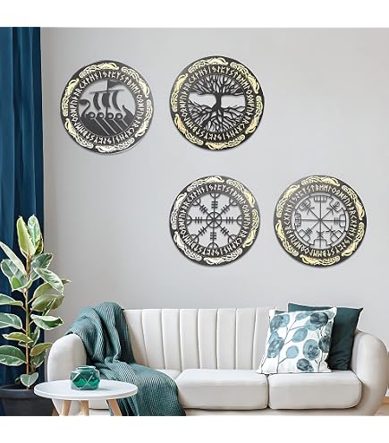 Décoration Murale Viking Métal Noir 28cm - Symbole Odin - Style Nordique Pour Salon/Chambre