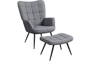 ‎YAHEETECH Yaheetech Relaxsessel mit Hocker Lehnstühle Vintage Retro Sessel Polstersessel Ohrensessel fürs Wohnzimmer Dunkelgrau
