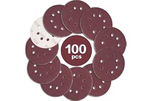 STEBRUAM 100 st 125 mm Röda Slipskivor, Krok och Ögla 100 x 240 Enkla Korn 8 Hål 13 cm Runda Slipskivor Dynor för Slumpmässig