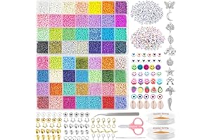 DAHUDTIN 17455pcs 56 Couleurs 3mm Perles de Rocaille,Perles pour Bracelet,Perles pour Bijoux,Kit Bracelet avec 655 Accessoires Perle Lettre Souriantes pour Collier Boucles d'Oreilles la Décoration de Bricolage