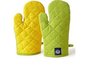 Encasa XO Guantes de Horno de algodón Resistentes al Calor (Juego de 2) - Acolchada y Segura 17x29 cm - para Cocina, Cocinar y Hornear, Manejo de ollas y sartenes Calientes - Verde Lima