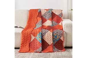 Qucover Patchwork narzuta na łóżko 1-osobowe, blat i narzuta na łóżko 150 x 200 cm, z mikrofibry, wielokolorowy pomarańczowo-czerwony niebieski, dekoracyjny dwustronny pikowany pokrowiec na łóżko do