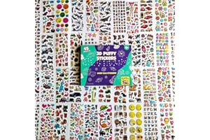 SOFTZO 3D Stickers for Children - 45 Puffy Sheets with 1300+ Kids Sticker - Perfect for Party Bag Fillers, Scrapbooking, Fun with Stickers of Cars, Letters, Numbers, Dinosaur, Stars, Alphabet & More